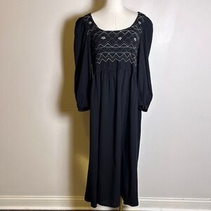 Nwt Disturbia Black Goth Hand Embroidered Puff Sleeve Smocked Midi Dress 16